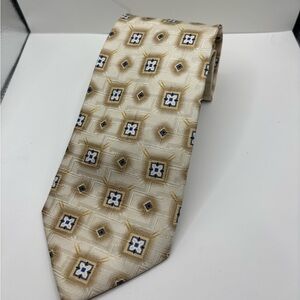 Jos A Bank Geometric Beige Blue Made In Italy Silk Tie
